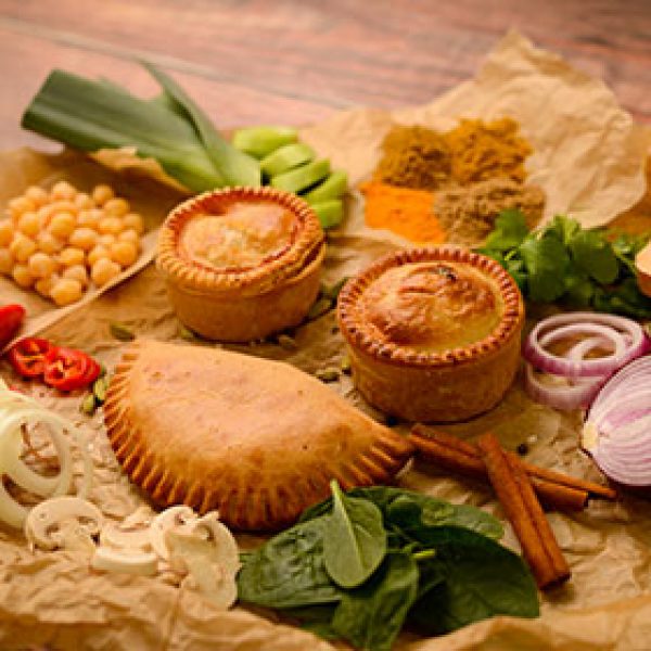 Vegetarian selection of pasties and pies